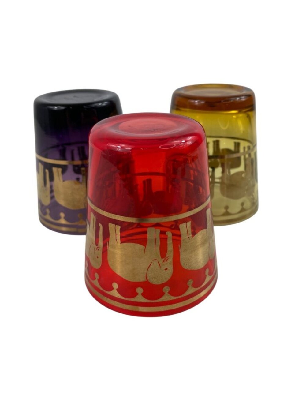 Set Of 3 Vintage MCM Elephant-Themed Juice/Lg Shot Glasses With Gold Detailing - Picture 7 of 9